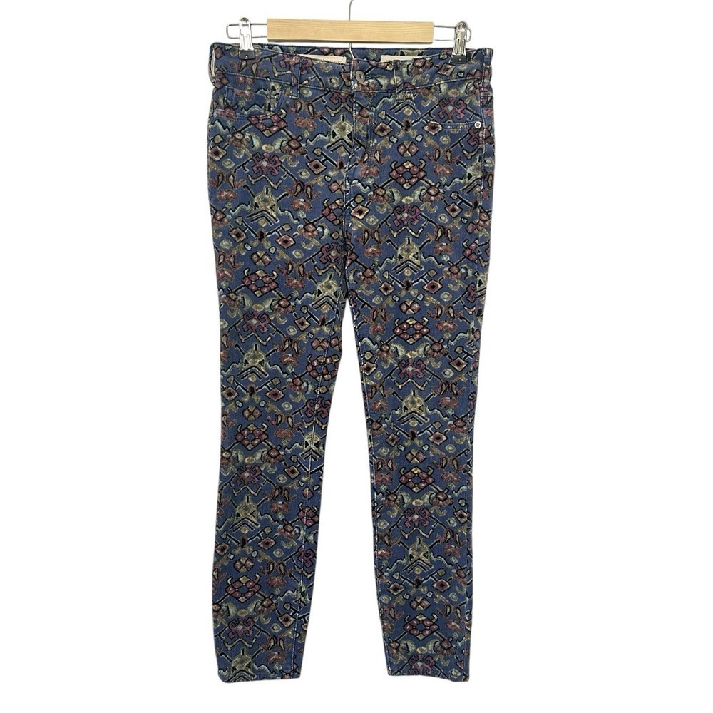 Anthropologie Pilcro Blue Geometric Stretch Corduroy High-Rise Skinny Pants 28